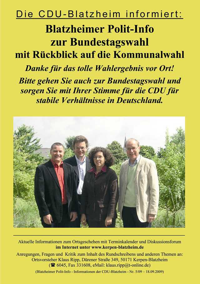 Rundschreiben der CDU, September 2009, Seite 1