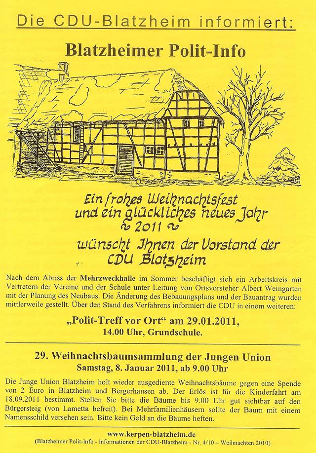 Rundschreiben der CDU, Dezember 2010, Seite 1
