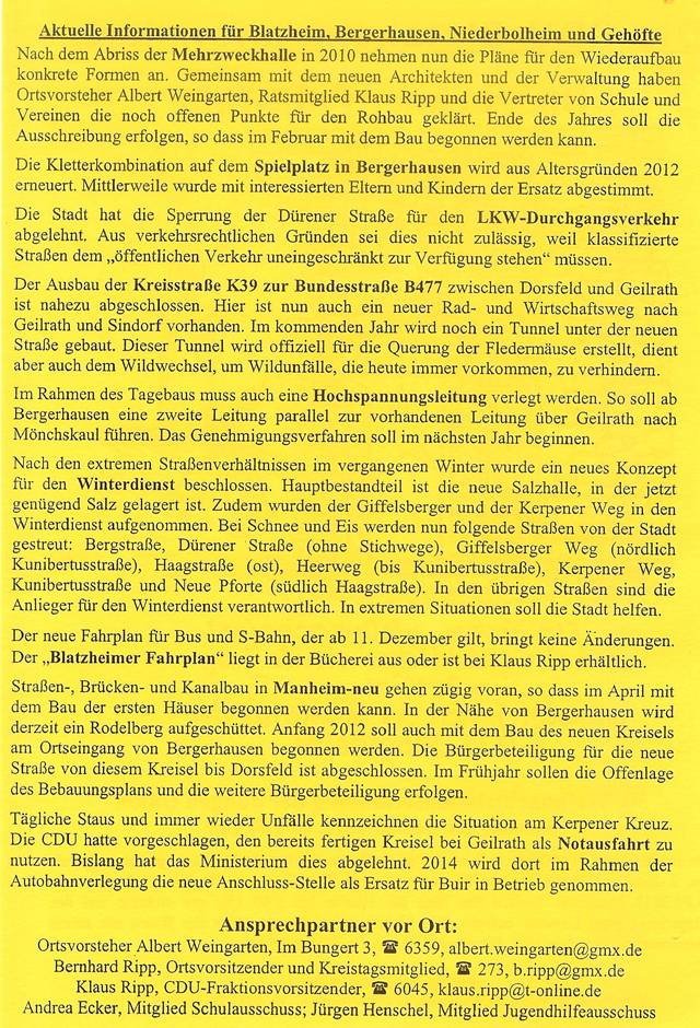 Rundschreiben der CDU, Dezember 2011, Seite 2