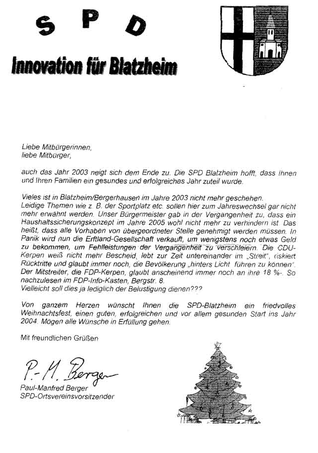 Weihnachts-Rundschreiben der SPD